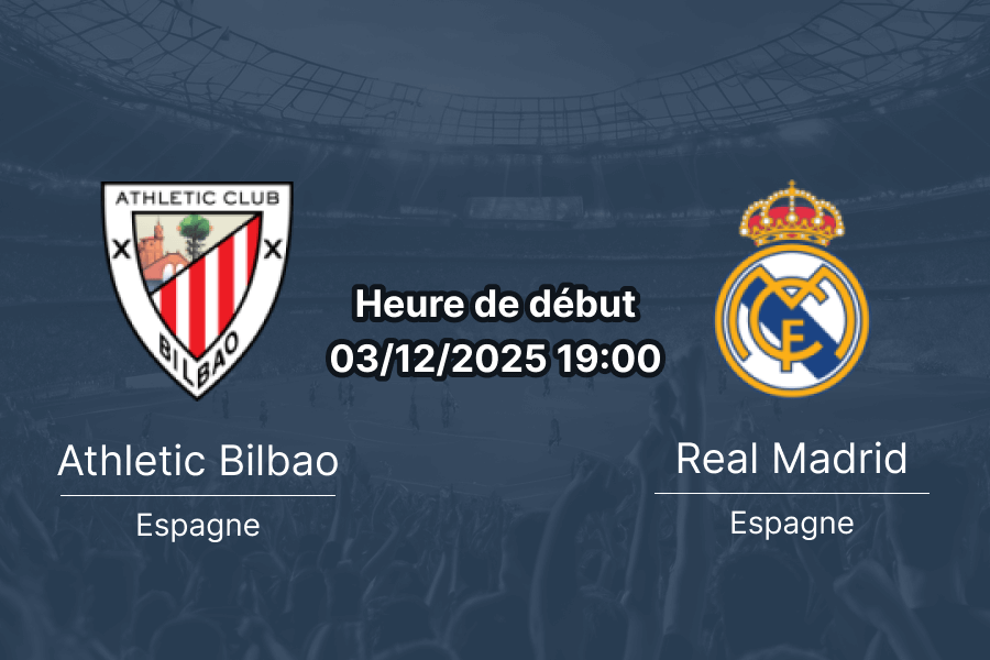Couverture de la prévision du match Athletic Bilbao vs Real Madrid.