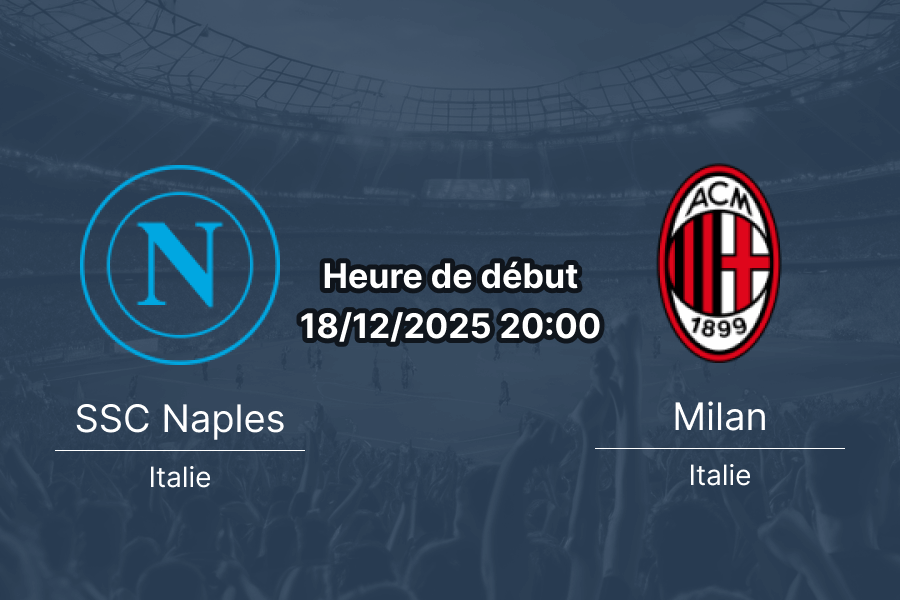 Couverture du match Napoli contre Milan montrant une ambiance de compétition.
