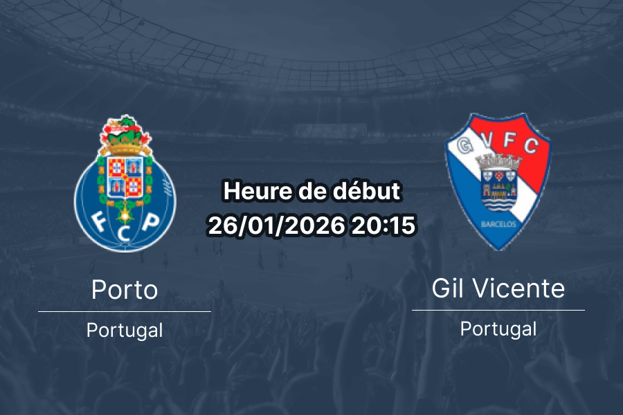Pronostic FC Porto contre Gil Vicente Liga Portugal 26 janvier 2026 cotes analyse statistiques Dragão