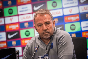 Hansi Flick en conférence de presse avant Athletic Bilbao mars 2026