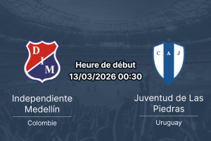 Pronostic Independiente Medellín vs Juventud de Las Piedras - 3e tour retour Copa Libertadores 2026 - Estadio Atanasio Girardot Medellín 13 mars 2026 - analyse H2H cotes paris sportifs 1xBet Burkina Faso