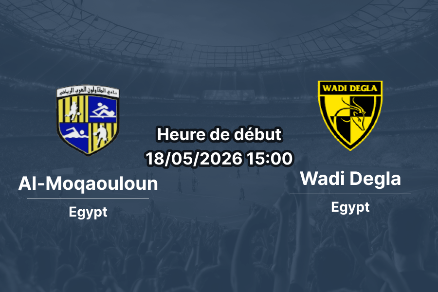 Pronostic Al-Moqaouloun Wadi Degla au Stade Arab Contractors Le Caire, Egyptian Premier League relégation 18 mai 2026
