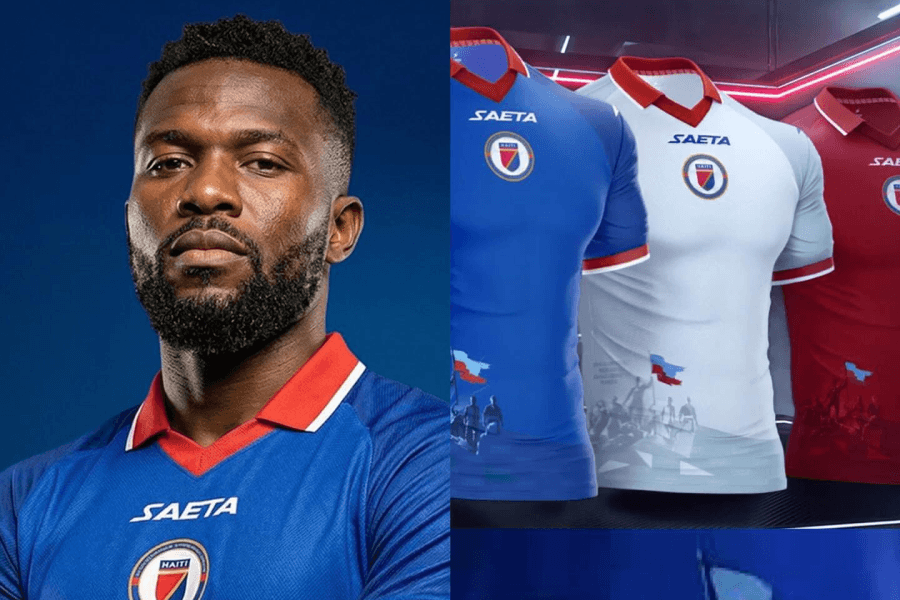 Joueur haïtien en maillot original Saeta avant Haïti Écosse Mondial 2026, lors d'un match amical en Floride, juin 2026 — Coupe du monde FIFA