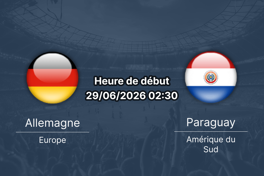 Pronostic Allemagne Paraguay – Gillette Stadium Foxborough, 32e de finale Coupe du Monde 2026, 29 juin