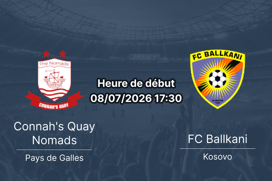 Pronostic Connah's Quay Ballkani – Llanelian Road Conwy Pays de Galles, UECL Q1 voie de la ligue 8 juillet 2026