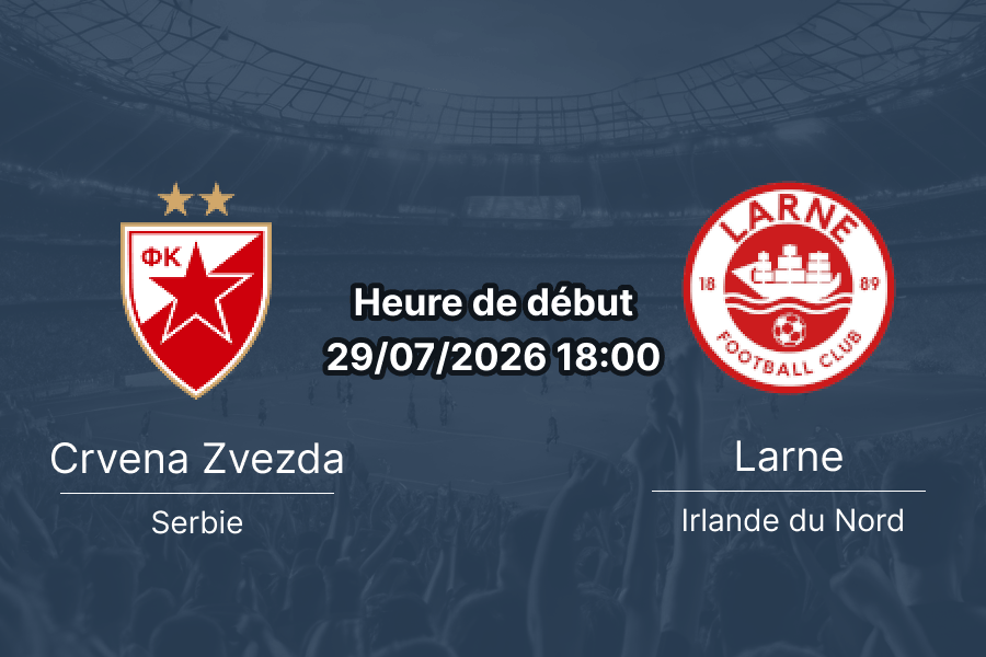 Pronostic Crvena Zvezda Larne – Stade Rajko Mitić Belgrade, UCL Qualifications 2026, 29 juillet 2026