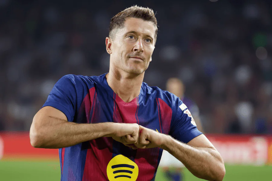 Lewandowski s'entraînant avec le FC Barcelone.