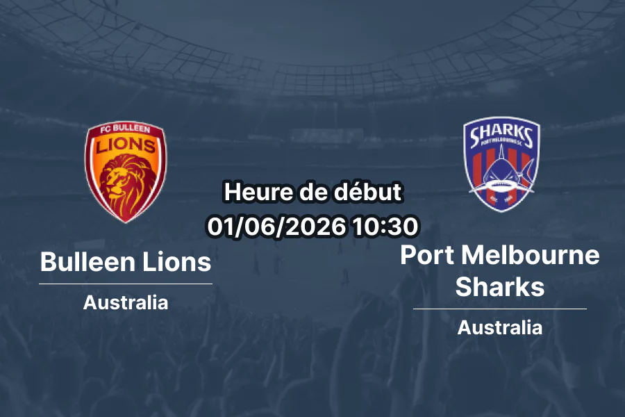 Pronostic Bulleen Lions Port Melbourne Sharks au David Barro Stadium Melbourne, Victoria Premier League Tour 15 1er juin 2026