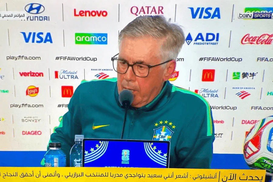 Carlo Ancelotti sélectionneur du Brésil à l'entraînement avant Brésil Maroc Coupe du Monde 2026, New Jersey