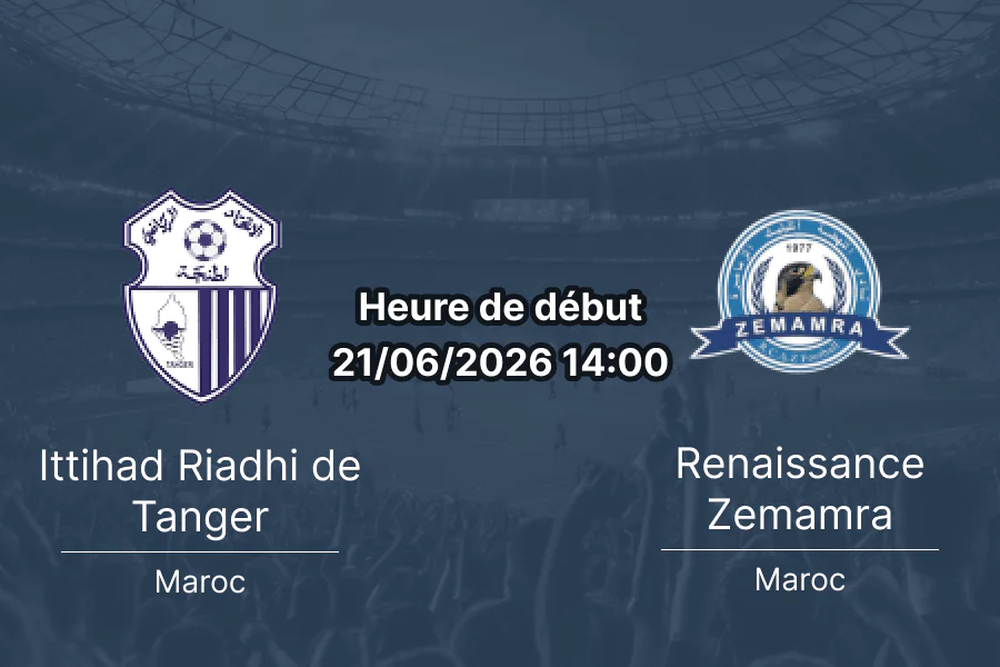 Pronostic IR Tanger Renaissance Zemamra – Grand Stade de Tanger, Botola Pro D1 Inwi Journée 26 du 21 juin 2026