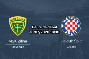 Pronostic Žilina Hajduk Split – Štadión MŠK Žilina, retour 1er tour Ligue Europa 2026, 16 juillet