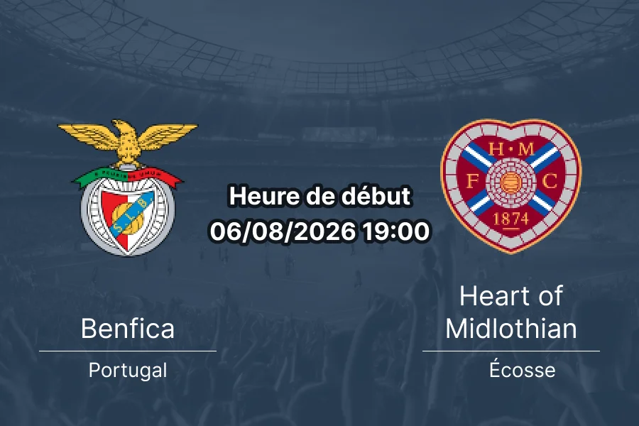 Pronostic Benfica Hearts – Estádio da Luz Lisbonne Europa League 6 août 2026
