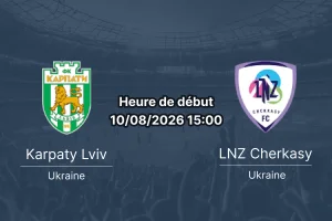 Pronostic Karpaty Lviv LNZ Cherkasy – Ukraina Stadium Premier League ukrainienne 10 août 2026